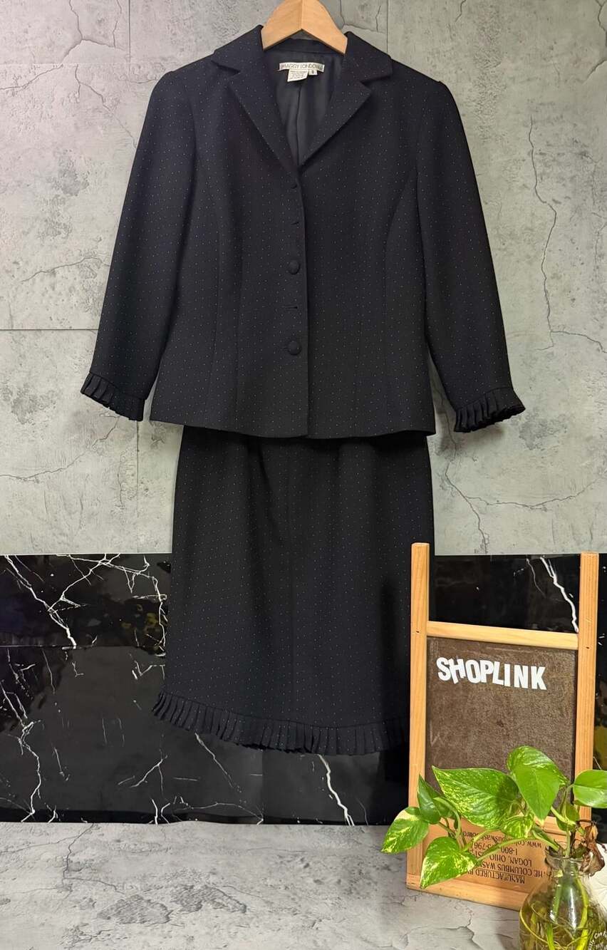 Maggy London Black Polka Dot Blazer and Skirt Set Size 8